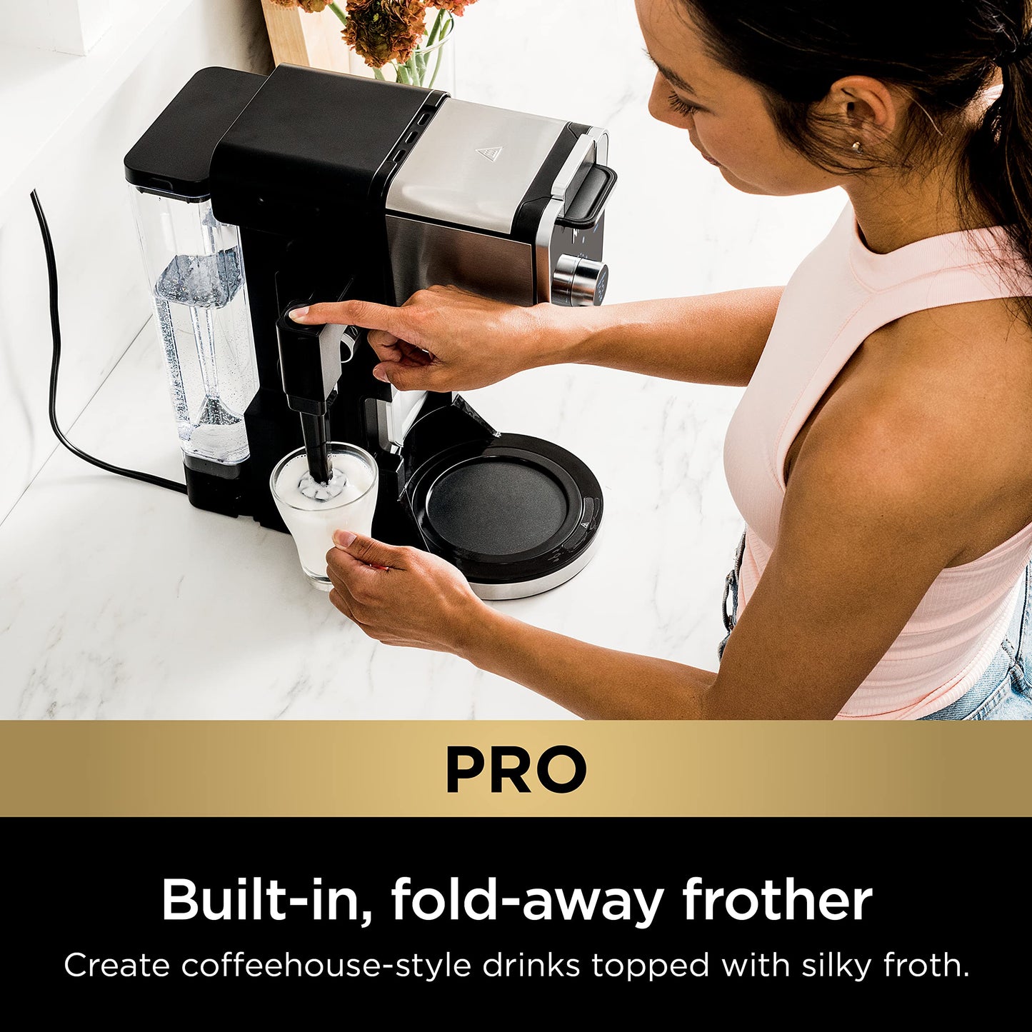 Ninja Specialty Drip Coffee Maker | DualBrew™ Pro Specialty Coffee Machine w/Frother, Permanent Filter | Brew w/Pods & Grounds, K Cups Compatible | 4 Brew Styles, 13 Cup to Pot Sizes | Black CFP307