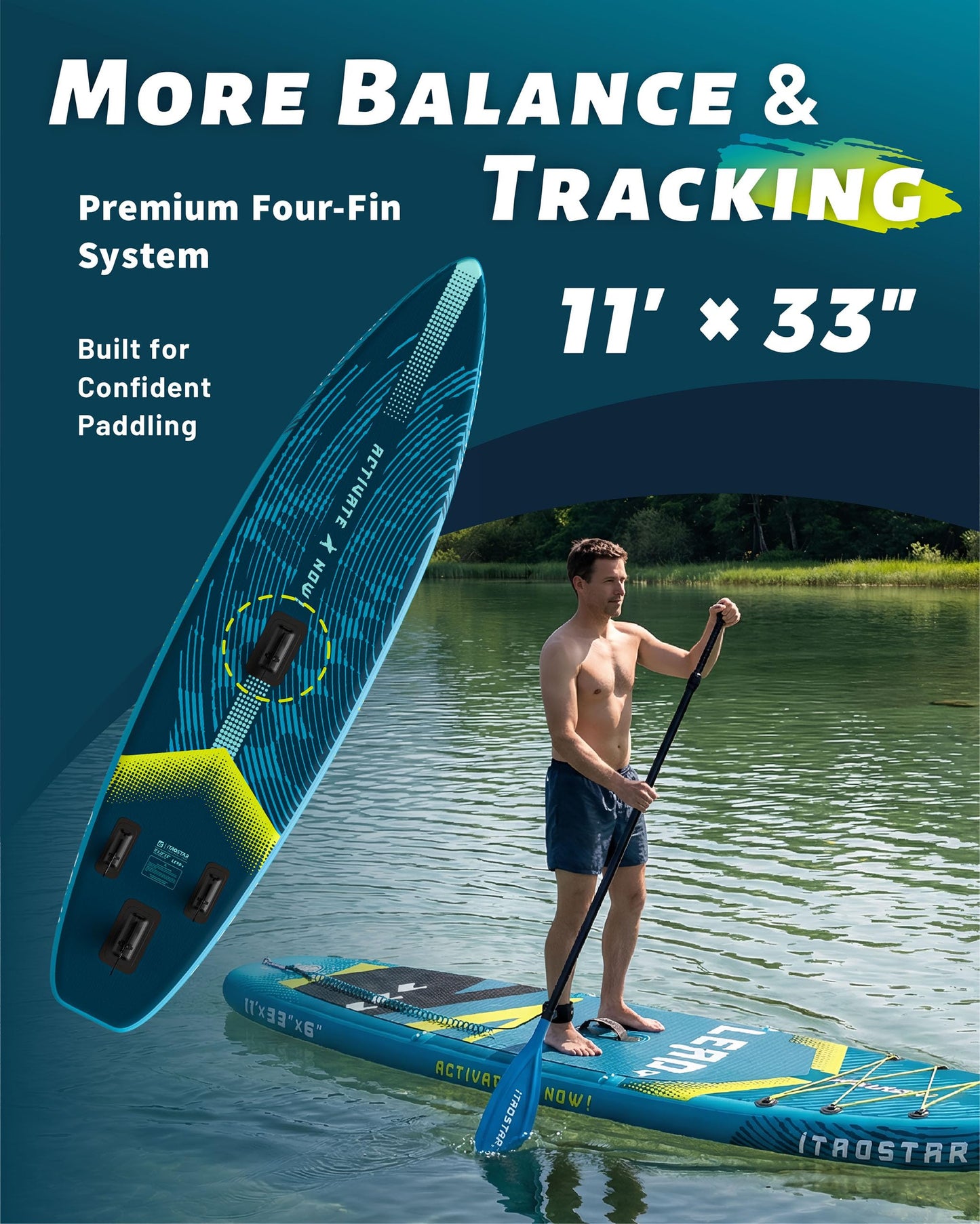 iTAOSTAR Lead 11' × 33" Inflatable Stand Up Paddle Board with Seat, Extra Wide SUP Board with 5 Fins Stable Design for Adults, Youth, All Skill Levels, Lakes, Oceans & Fishing
