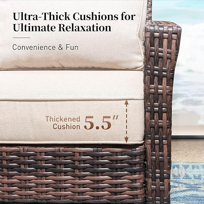 SUNSHINE VALLEY 4 Pieces Patio Furniture Set with Swivel Chairs, High Back Wicker Rattan Sofa with Extra Thick Cushion and Coffee Table, Outdoor Conversation Set for Garden Backyard Deck,Beige