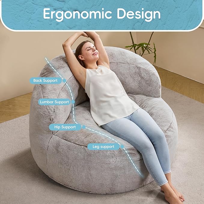 Hobestluk Bean Bag Chair Giant Bean Bag Chairs for Adults Big Bean Bag Chair with Memory Foam Filler Adults Large Beanbag with Faux Fur Cover for Bedroom (Plush Brown,Oversize)