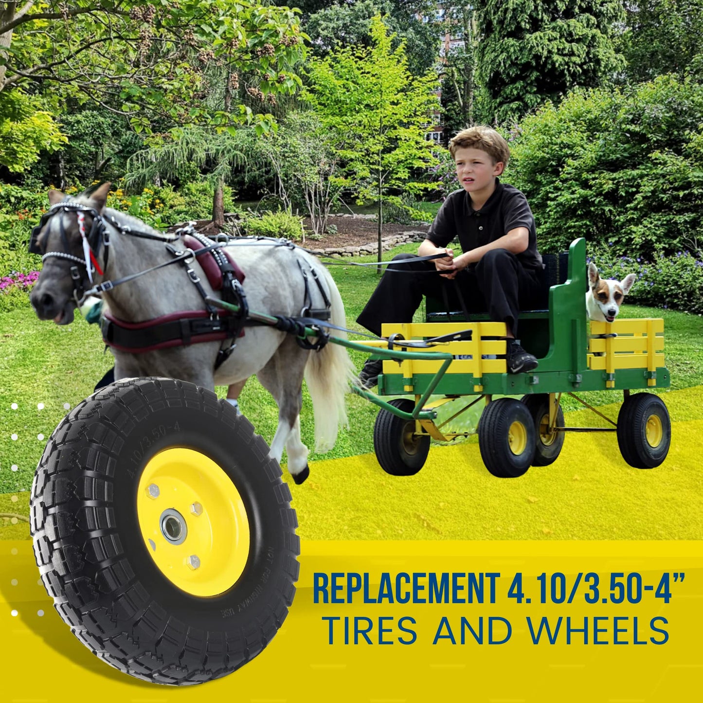 (2-Pack) 10-Inch Solid Tire Wheels - Replacement 4.10/3.50-4" Flat Free Tires and Wheels with 5/8" Axle Bore Hole Bearings, 2.17" Offset Hub -Perfect for Hand Truck, Wheelbarrow, Gorilla Carts