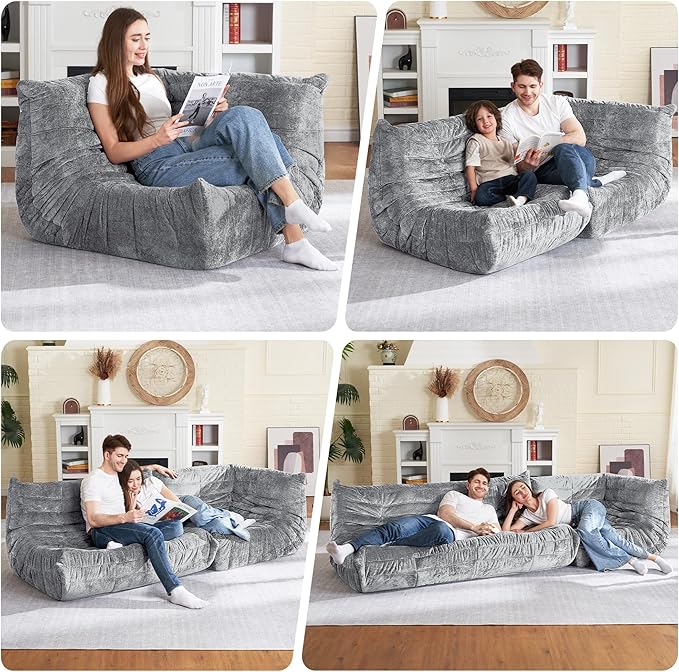 HABUTWAY Bean Bag Chair, Memory Foam Bean Bag Chairs for Adults, Fireside Corner Chair Lazy Floor Corner Sofa for Living Room, Bedroom, Dorm, Office (Light Grey)
