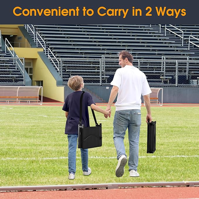 Halituny Stadium Seat for Bleachers with Back Support, Portable Bleacher Seat with Wide Comfy Padded Cushion, Metal Hook, Folding Stadium Chair with Shoulder Strap, Carry Handle, Cup Holder