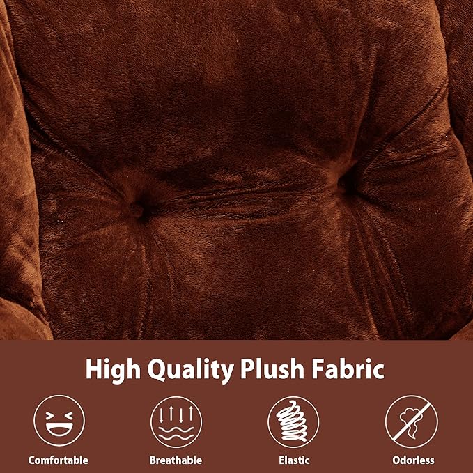 Youtanic Lazy Chair with Folding Ottoman, Accent Chair Plush Upholstered with Metal Structure and Non-Slip Pads, Sofa Armchair with Footrest and Side Storage Bag for Dorm, Room, Office, Brown