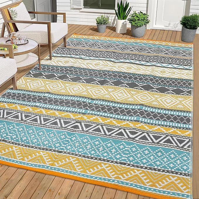 GarveeLife Outdoor Patio Rug 9x18 Waterproof Plastic Straw Rug, Reversible UV Resistant Foldable Camping Carpet Portable O...