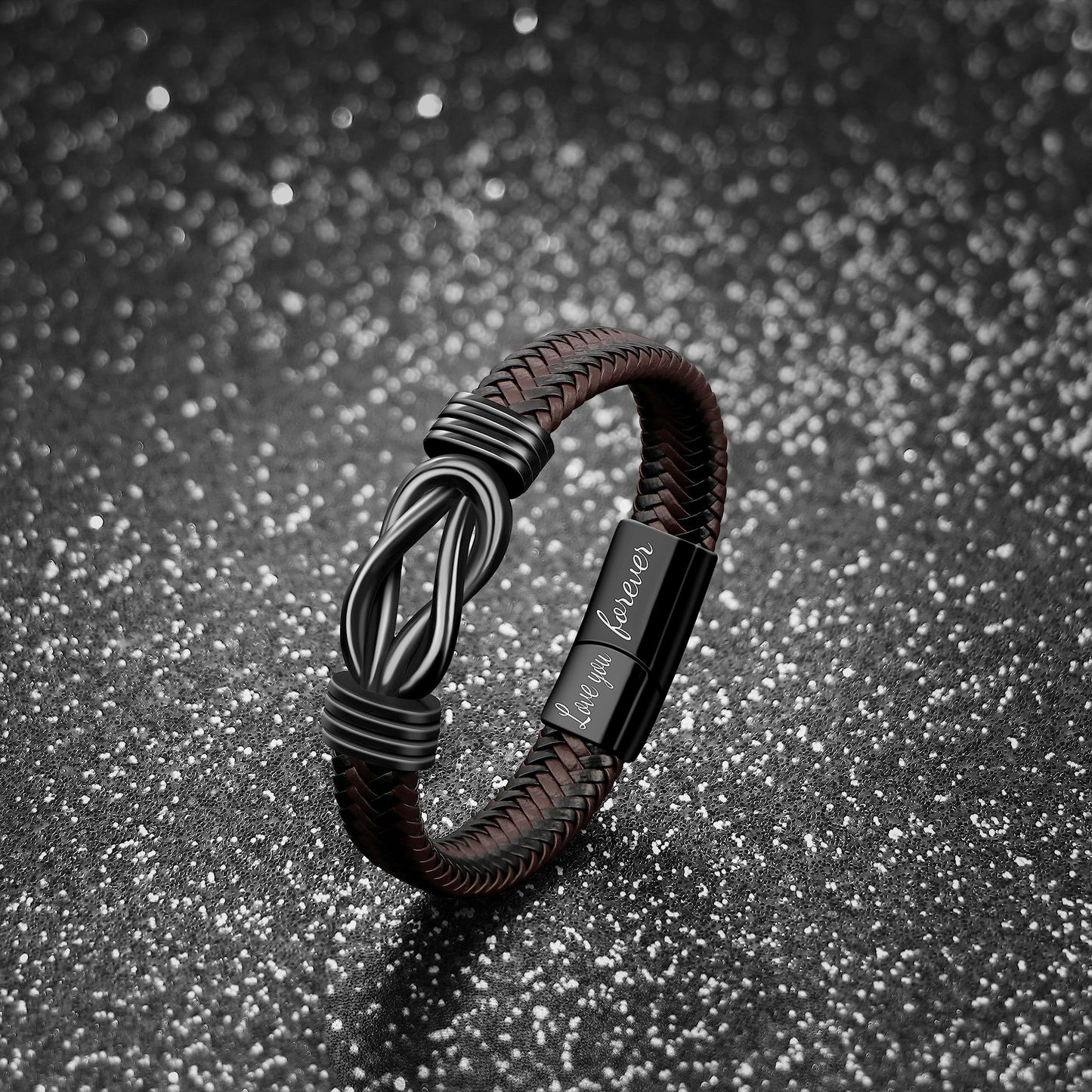 JoycuFF Gifts for Boyfriend Leather Bracelet for Men Anniversary Birthday Christmas Valentines Gifts for Him Boyfriend from Girlfriend to My Boyfriend Bracelet Forever Linked Together 7.5 Inch