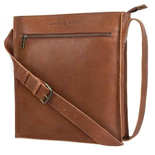 ANTONIO VALERIA Austin Oily Washed Redwood Leather Messenger Bag for Men