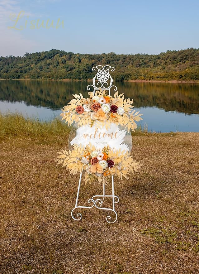 Wedding Arch Flowers, Artificial Floral Decor for Wedding Ceremony & Reception, Standard Size Large Flower Swag Set for Backdrop & Welcome Sign, Pack of 2 (Champagne No. 1)
