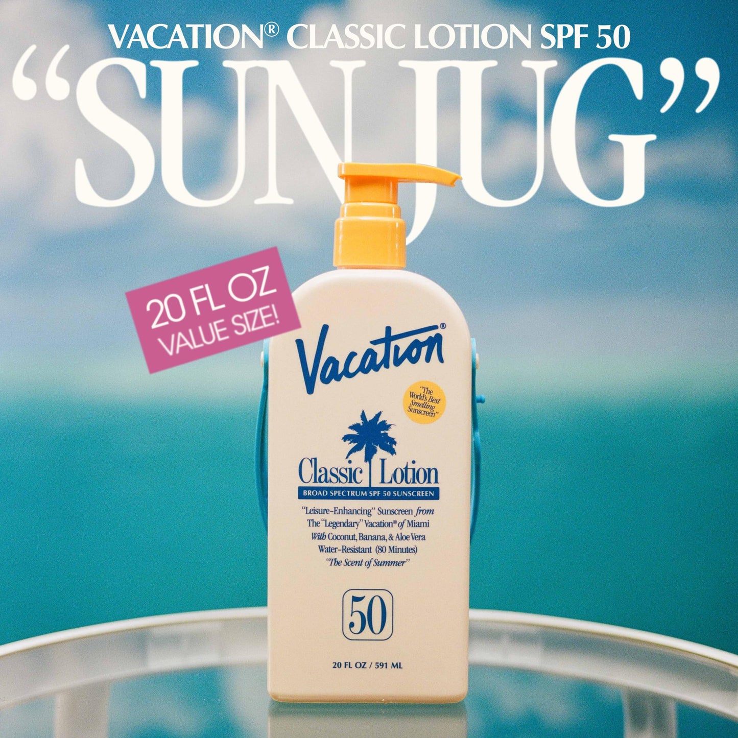 Vacation Classic Lotion SPF 50 Sun Jug, Broad Spectrum Bulk Sunscreen SPF 50, Water Resistant Sunblock, Suntan Lotion with Pump,