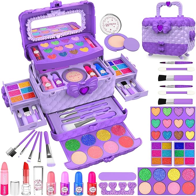 54 Pcs Kids Makeup Kit for Girls, Princess Real Washable Pretend Play Cosmetic Set Toys with Mirror, Birthday Gifts for 3 ...