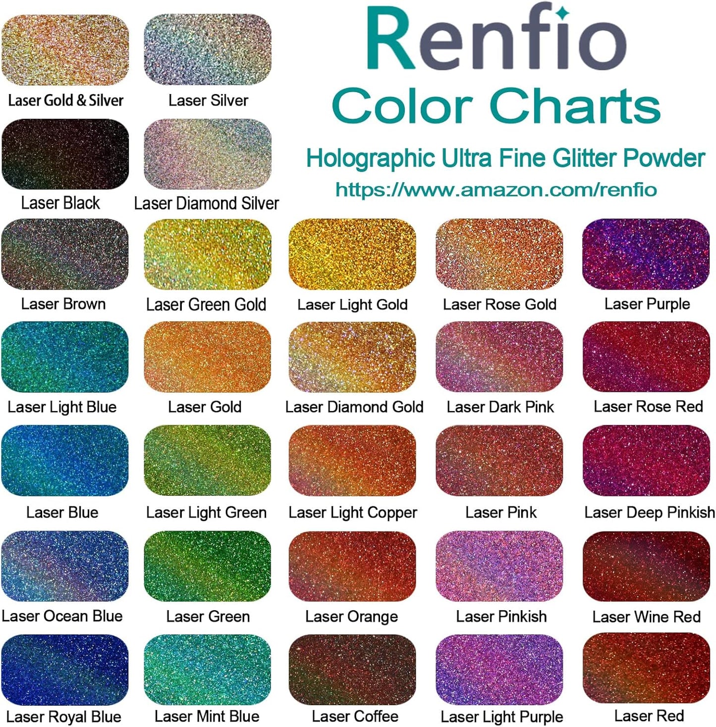 Renfio Holographic Ultra Fine Glitter Powder Metallic Resin Glitter 2.11 Oz (60g) PET Flakes Crafts Sequins 1/128" Fine Glitter Epoxy Chips Flakes for Tumblers Slime - Laser Blue