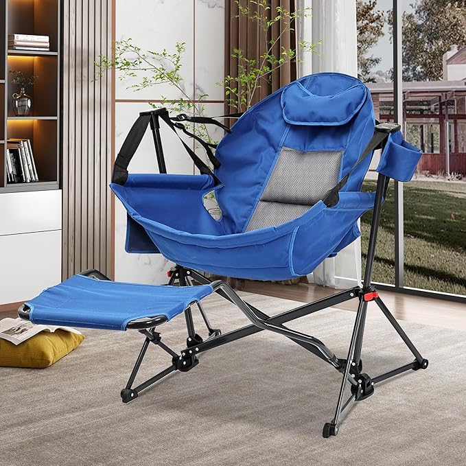 Ainfox Hammock Camping Chair with Footrest, Foldable Portable Rocking Chairs for Adults Swinging Camp with Cup Holder Pill...