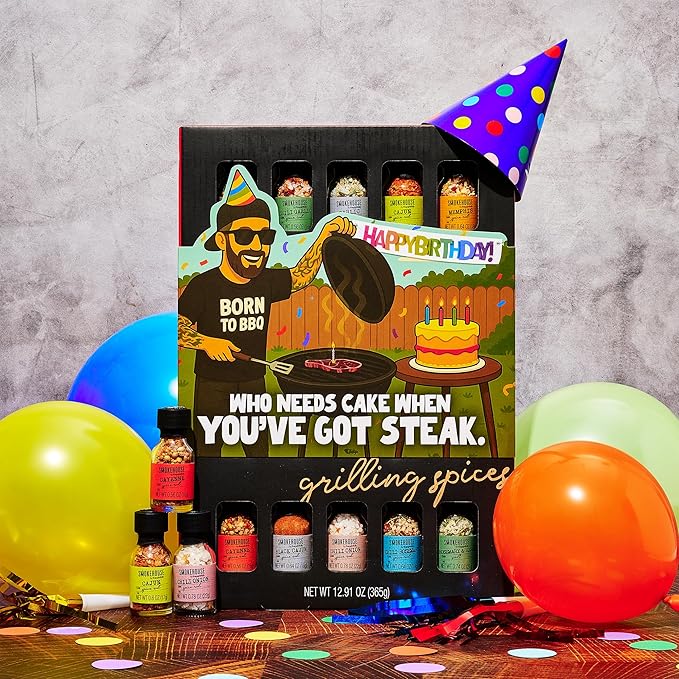Smokehouse by Thoughtfully, Gourmet Ultimate Grilling Spice Set with Birthday Wrap, Includes 20 BBQ Seasonings & Rubs Like Chili Garlic, Italian, and Cajun, Gift for Him, Dad, or Grill Lovers