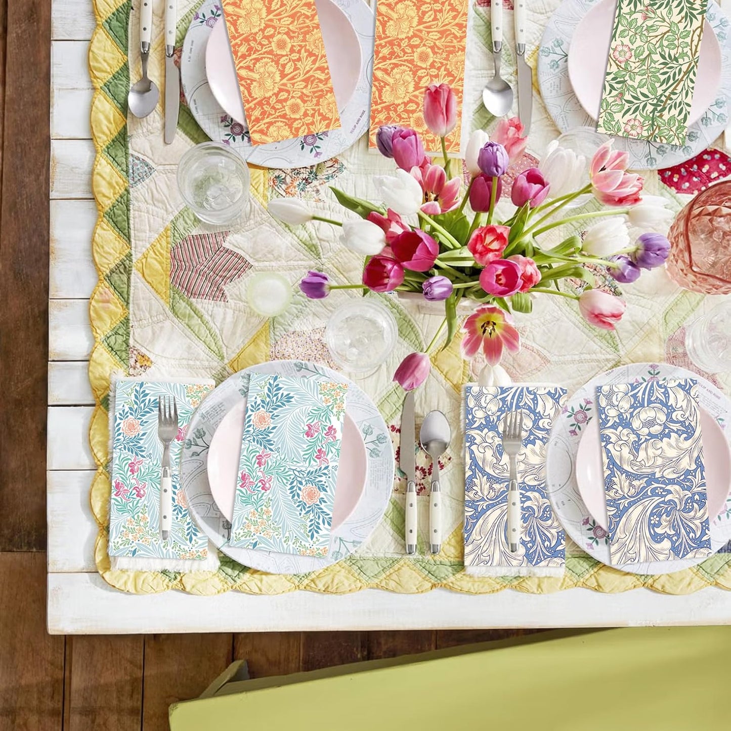 120PCS William Morris Floral Paper Napkins - 6 Vintage Wildflower Disposable Hand Towels for Bathroom, Dinner, Picnic, Wedding | 4.5"x8" | Disposable Napkins for Daily Use, Family Gatherings