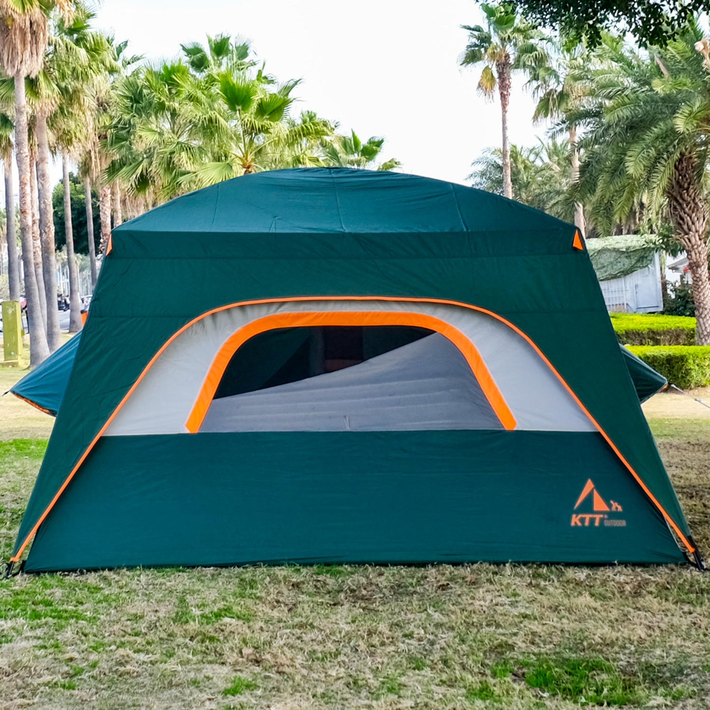 KTT Extra Large Tent 12 Person,Family Cabin Tents,Full Rainfly,2 Bay-Windows,2 Rooms and 3 Doors 3 Windows with Mesh,Waterproof,Straight Wall,Double Layer,Big Tent for Outdoor,Picnic,Camping(Green)