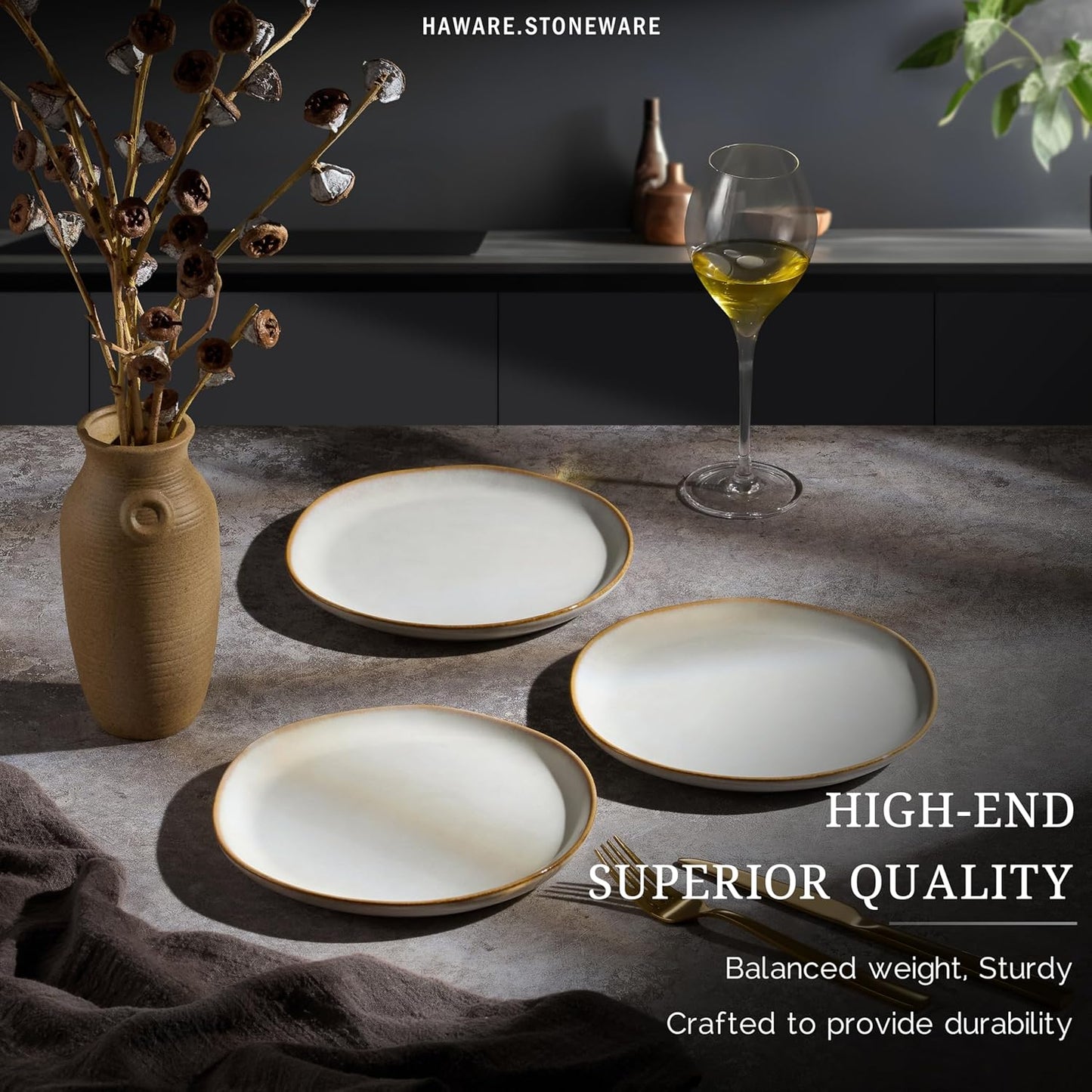 HaWare Stoneware Salad Plates Set of 6, 7.9” Heavy Duty Ceramic Plates, Reactive Glaze Dinnerware for Home Restaurant, Chip and Scratch Resistant, Microwave and Dishwasher Safe, Reactive Pearl White