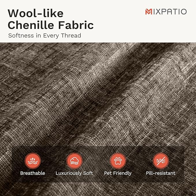 MIXPATIO U-Shaped Cloud Modular Sofa Set, Deep Seat 3-Piece 6-Seater Sectional Couch & Removable Arms, Plush Chenille for Living Room - Smoky Gray