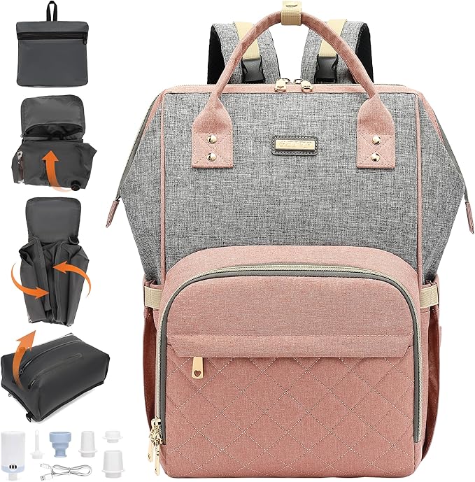 Vacuum Compression Diaper Bag, Expandable Waterproof Baby Travel Backpack with Insulated Pockets, Wet-Dry Separation, and Detachable Airtight Bag (Vacuum Pump Included)