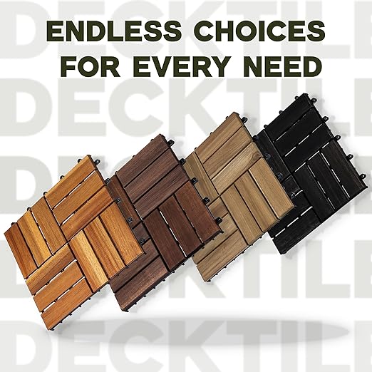 VICTORY RELAX Acacia Wood Decking Tiles 9PCS - Easy Snap Interlocking Deck Tiles for Patio Poolside Balcony Decor - All Weather Waterproof Flooring for Indoor & Outdoor (Round Joints)