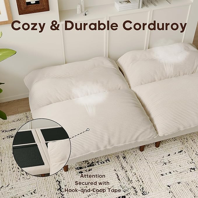 DreamDashio Futon Sofa Bed, 4 in 1 Multi-Functional Futon Couch with Adjustable Backrest, Convertible Sleeper Sofa Bed and Recliner Lounge, Loveseat for Living Room, Apartment, Office, 3 Sets, Beige