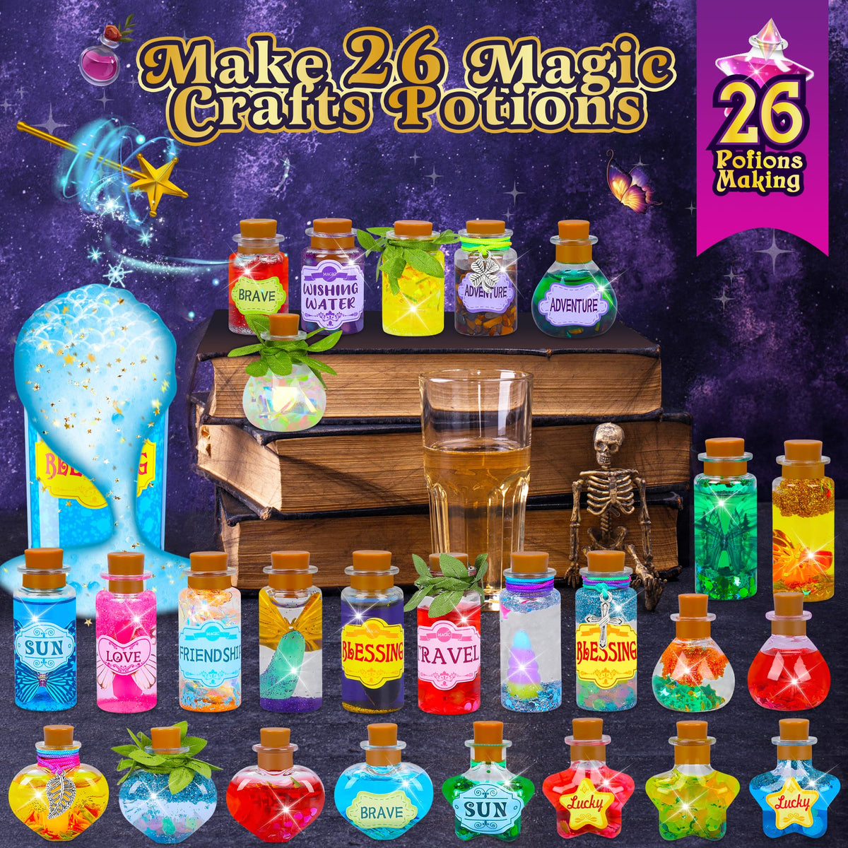 CARTELL Fairy Magic Potions Kit for Kids, Upgraded 26 DIY Mixed Magic Wizard Potion Bottles, Mystery Potions Craft Kit, Christmas Decorations Birthday Gifts for Age 6 7 8 9 10+ Year Old Girls Boys