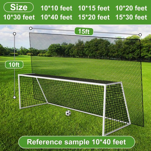Soccer Net,Heavy Duty Nylon Netting Soccer Ball Stop Netting,Easy to Install Soccer Sport Netting Barrier with Rope and Buckles, Soccer Practice Sports Netting 10ft/15ft/20ft/30ft/40ft