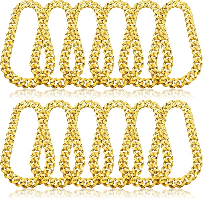Jexine 12 Pcs Halloween Costume Rapper Chain, Hip Hop Chain Bulk Fake Necklace for Cosplay Men Women 80s 90s Punk, 32 Inch