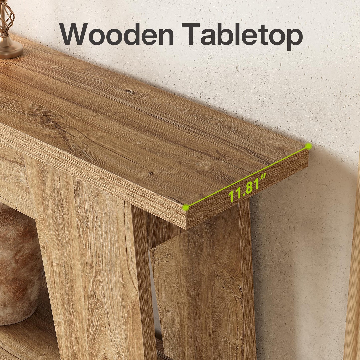 LITTLE TREE 70.9 Inches Extra Long Console Table, 2-Tier All-Wooden Rectangular Sofa Table for Behind Couch, Farmhouse Entryway Table for Hallway, Living Room, Natural Finish with Trapezoidal Design