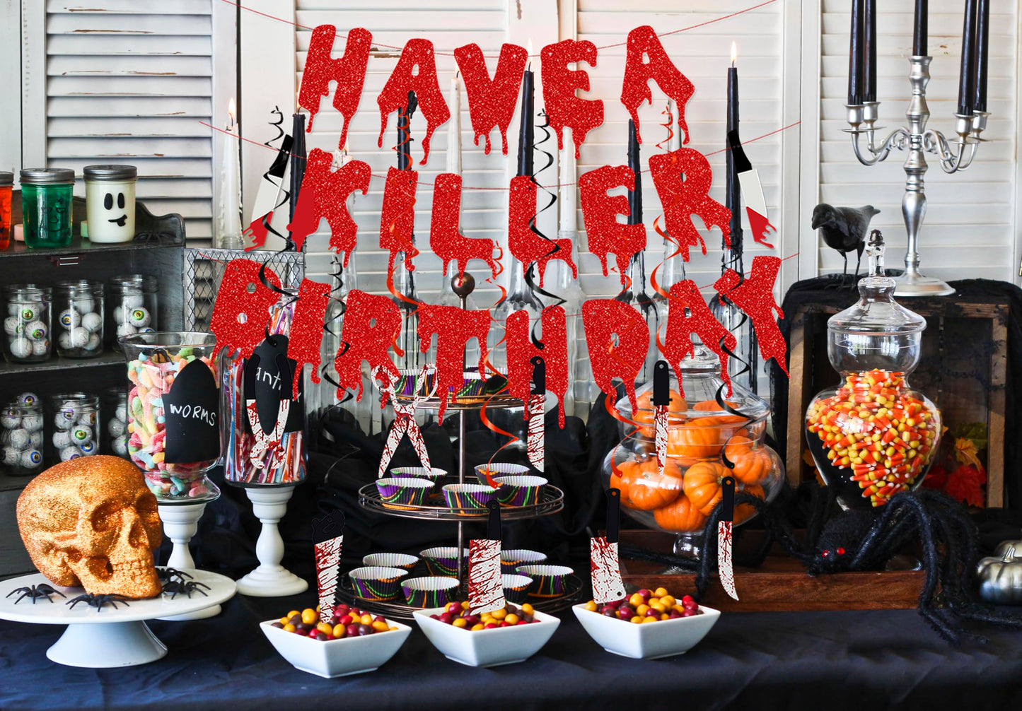Killer Halloween Birthday Banner - Horror Movie & Zombie Vampire Theme Decorations