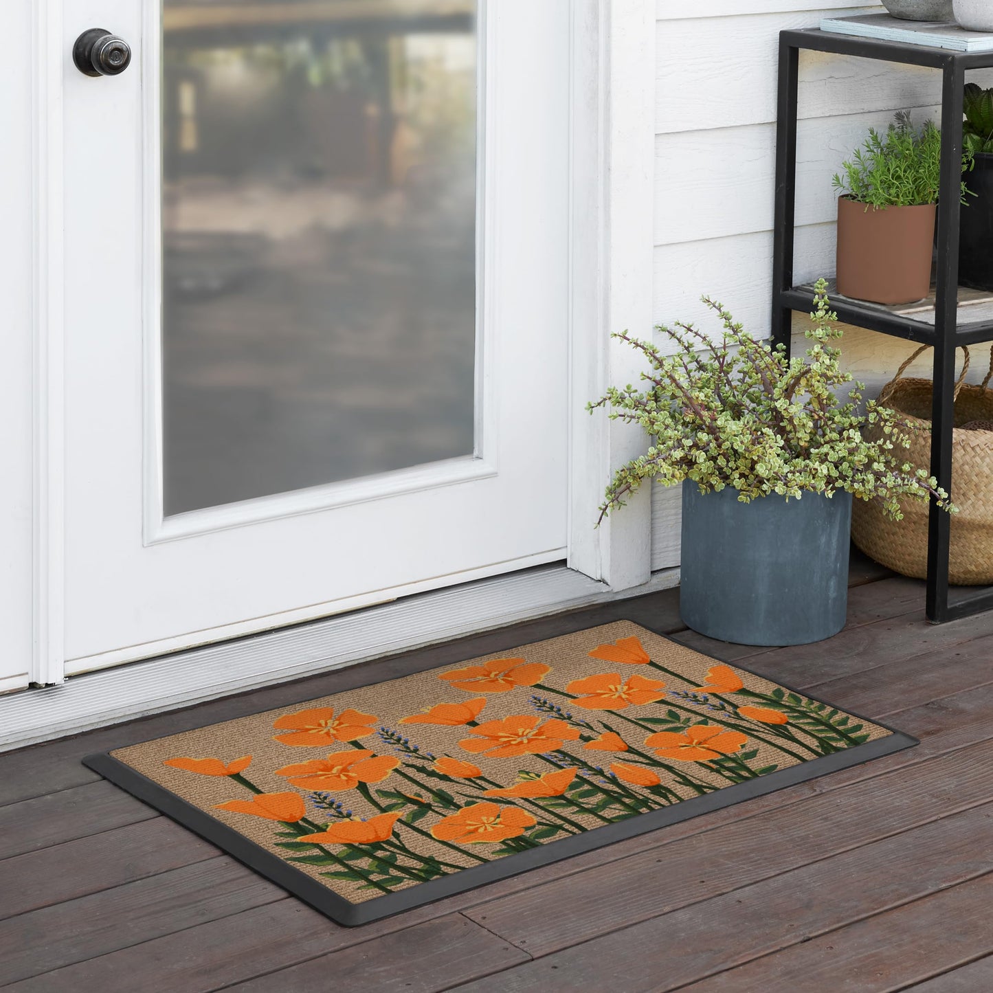 RUGGABLE Washable Front Doormat – Poppy Fields 2x3 Indoor/Outdoor Doormat – Fade–Resistant, Durable, Non–Slip with Standard Pad – Welcome Mat for Entryway, Hallway, Bathroom, & Decor