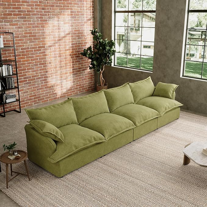 Intuition Decor 144.5" Cloud Sectional Couch,L Shape Down Fill Modular Modern Sectional Sofa,Fluffy Sofa with Removable & Washable Cushion Covers,Couch Corner for Living Room,Olive Green