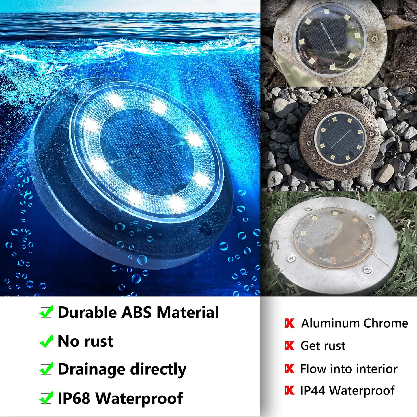 Flacchi Solar Ground Lights - Solar Powered Lights Outdoor Solar Disk Light Waterproof Landscape Light for Patio Yard Pathway Walkway Driveway (Cool White, 12 Pack)