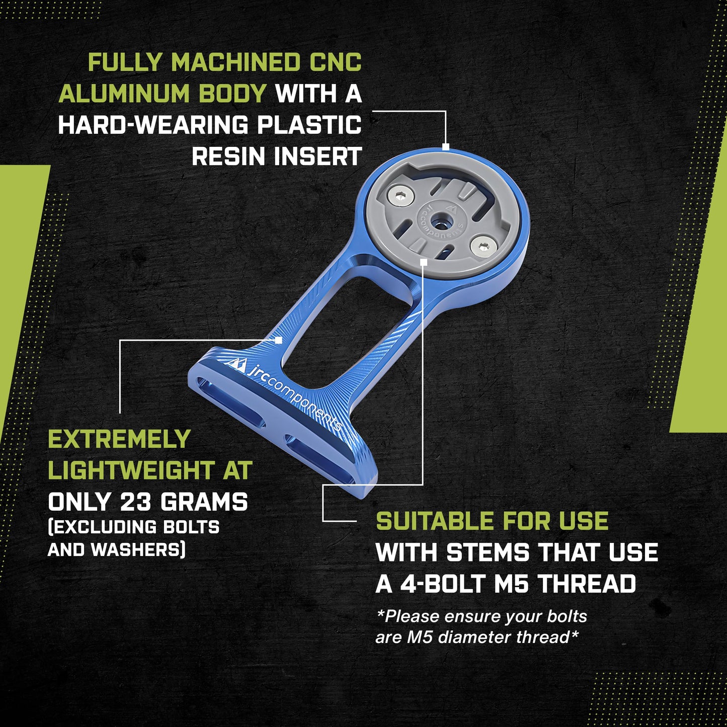 Jrc Components Stem Out Front Mount | Compatible With Wahoo Elemnt Gps Devices | Lightweight Cnc Machined Aluminum Body - Gold