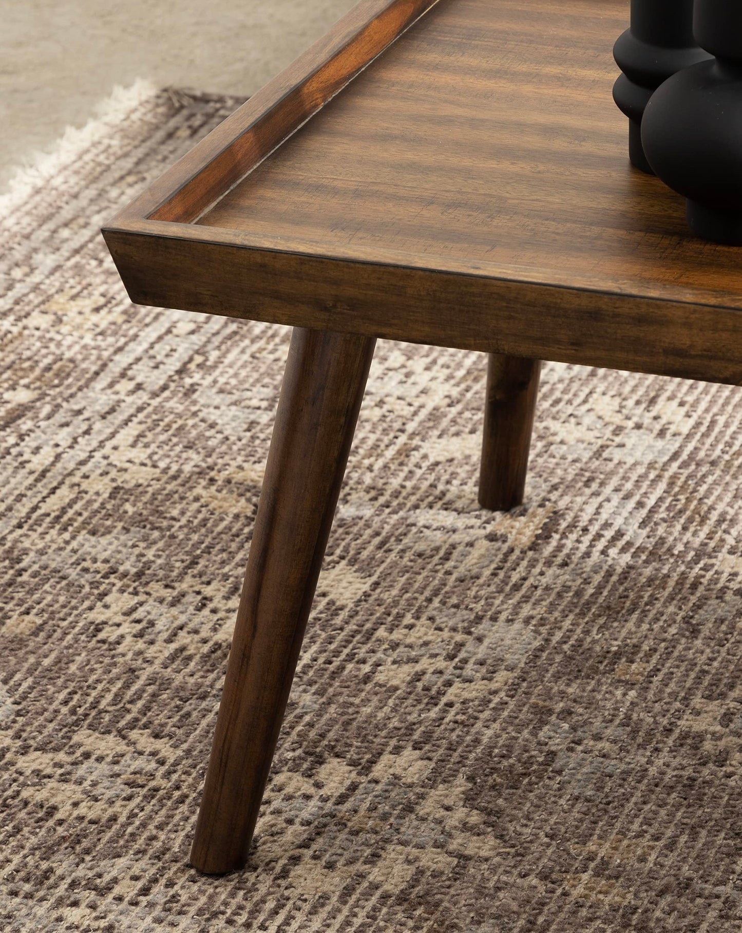 Kate and Laurel Eastmont Rectangle Wood Coffee Table; 46 x 22 x 17; Walnut Brown; Large Mid-Century Wooden Living Room Table with Stylish Tapered Legs and Adjustable Feet