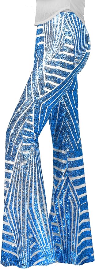 Nawgut Sequin Flare Pants Sparkly Glitter High Waisted Bell Bottom Trousers Disco Party Clubwear for Women