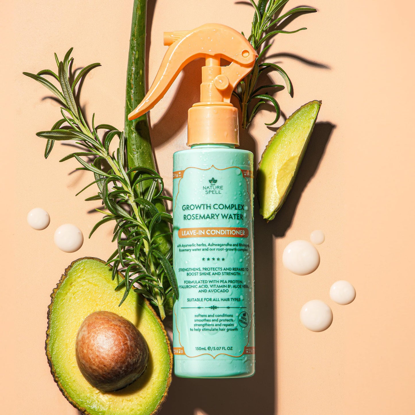 Nature Spell Rosemary Water Leave in Conditioner, Promotes Hair Growth, Heat Protection Spray, Detangling, Smoothes & Adds Shine