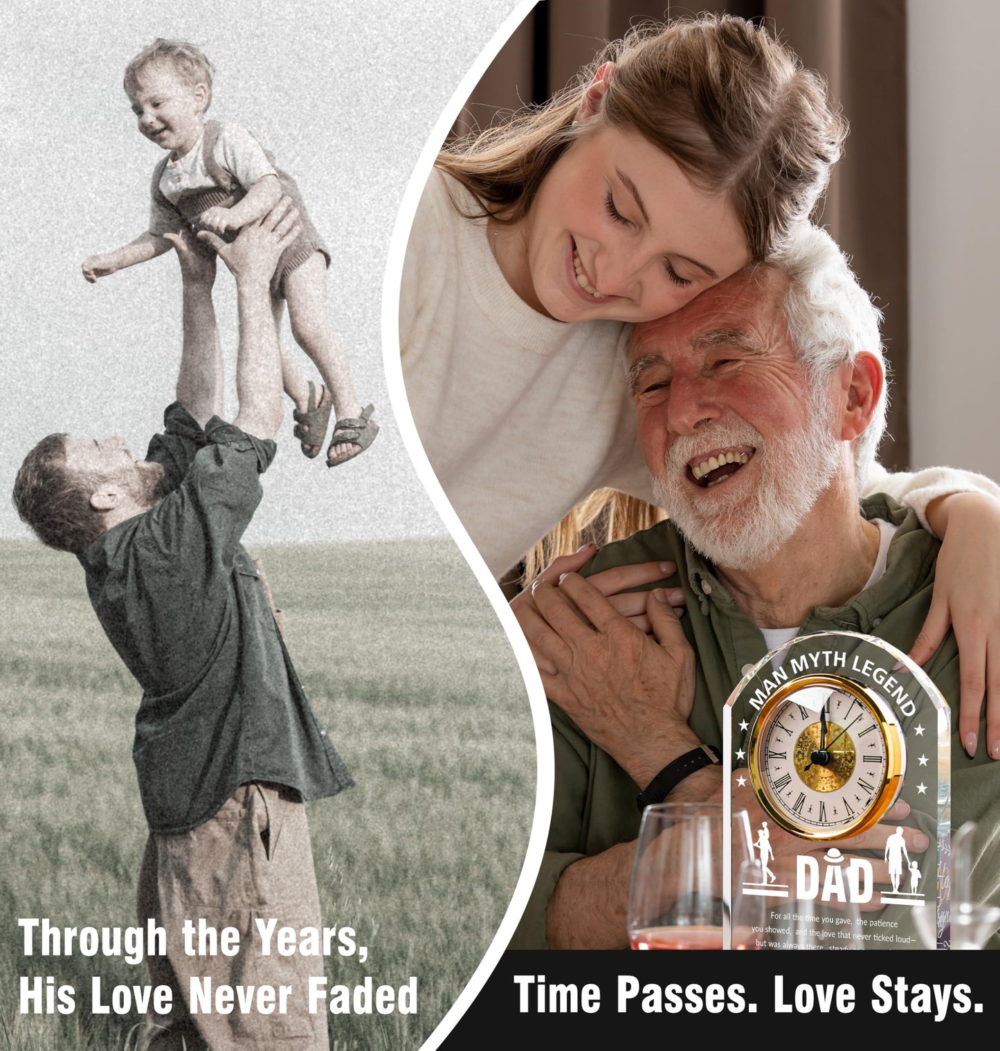Sttokilly Dad K9 Crystal Clock Gifts from Daughter or Son,Elegant Desk Clock with Base for Father‘s Day,Birthday Gift Idea for Dad Who Wants Nothing，Sentimental Keepsake Present for Father