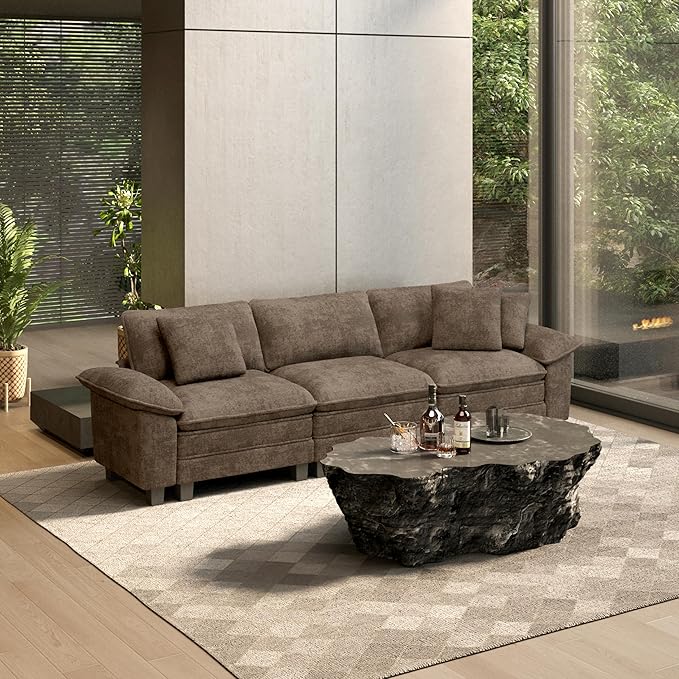 HERA'S HOUSE 124" Modular Sectional Sofa, Oversized Couches for Living Room, Comfy Cloud Couch 3-Seater Deep Seat Sofa with Throw Pillow, Chenille Taupe