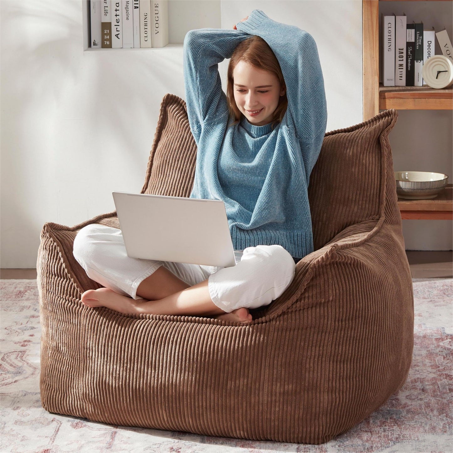 EBENCHICO Giant Bean Bag Chair Sofa for Adults Teens, Comfy Corduroy Large Bean Bag Chairs with Armrests for Bedroom Living Room, Adult BeanBag Lazy Sofa Couch Chairs with Filler Included