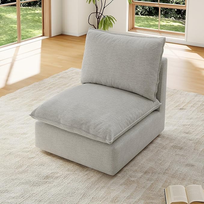 Forest aesthetics Cloud Modular Sectional,Middle Waterproof High Backrest Sectional Sofas,Down Filled Modular Couch with Removable Washable Cover for Living Room,Light Gray
