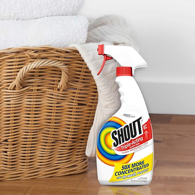 Shout Active Enzyme Laundry Stain Remover Spray, Triple-Acting Formula Clings, Penetrates, and Lifts 100+ Types of Everyday Stains - Prewash Spray 22oz (Pack of 2)