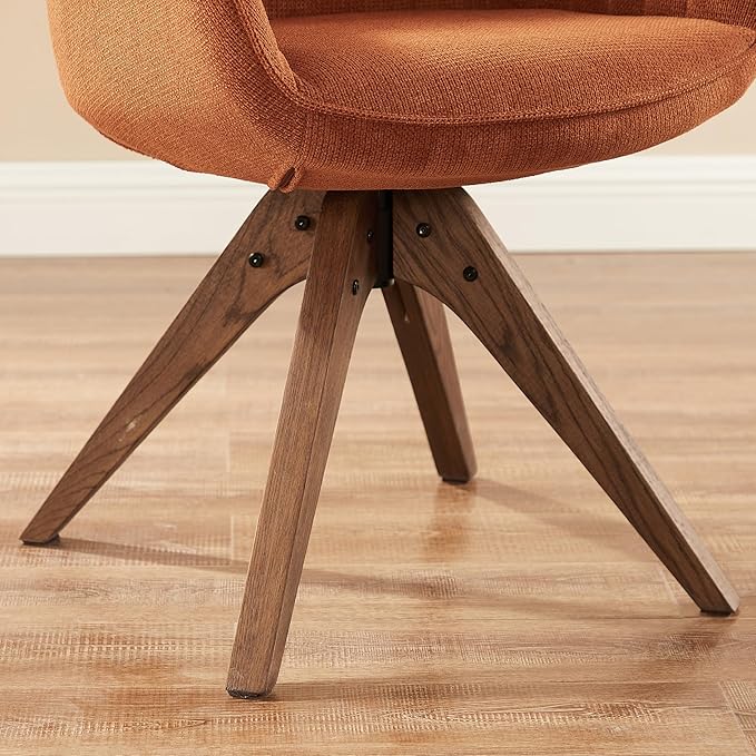 Art Leon Dining Chair, Mid Century Modern Fabric Upholstered Swivel Dining Room Chair with Wood Legs, Leisure Side Chair with Arms for Living Room, Caramel