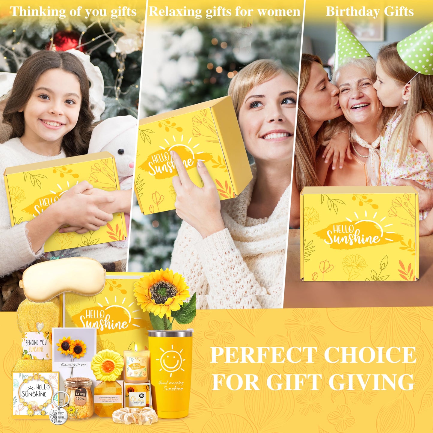 Birthday Gifts for Women, Set of 13 Unique Gift Baskets Birthday Present for Best Friends Bff Sister Sending Sunshine Include Tumbler, Get Well Gifts for Women Sunflower Presents