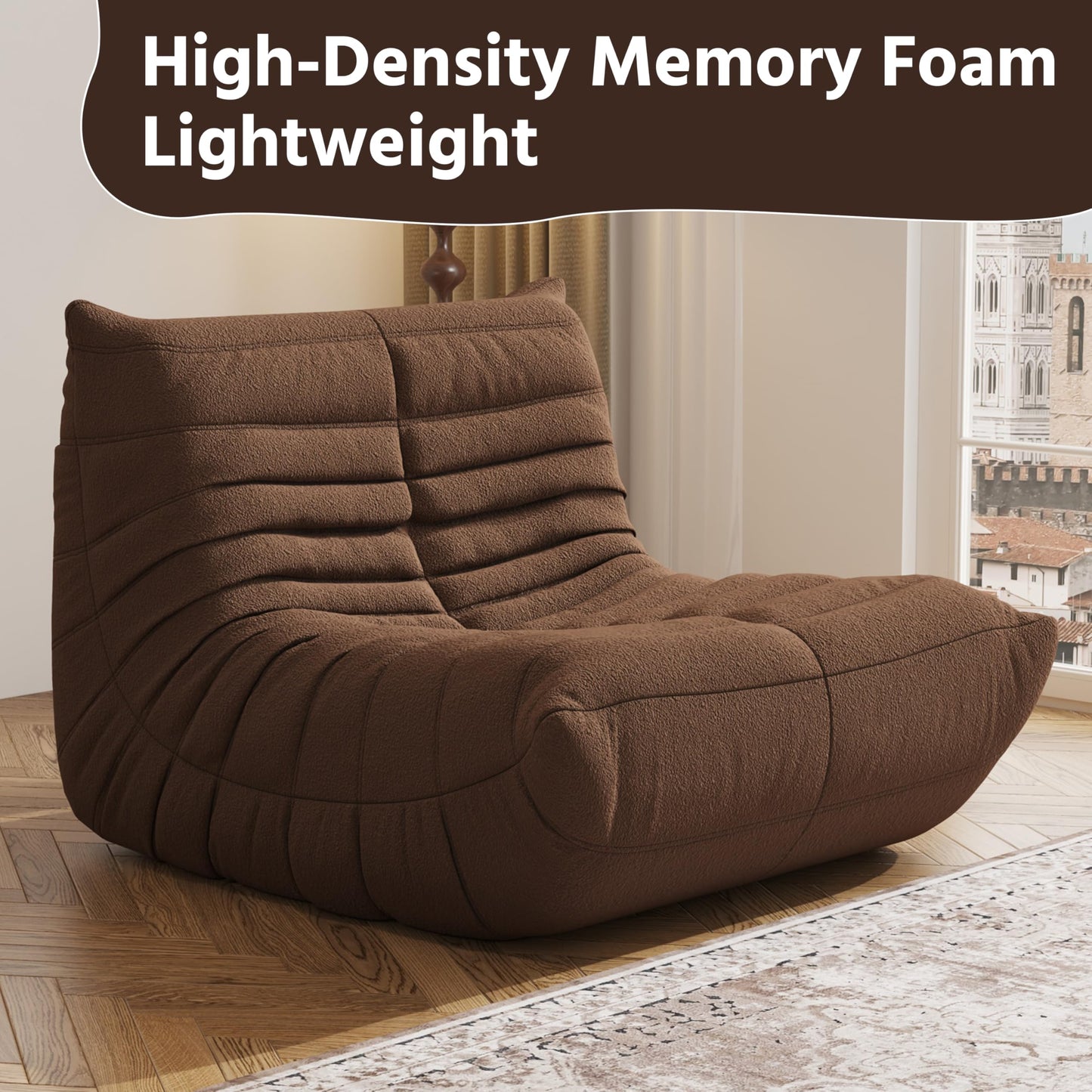Bean Bag Chair, Fireside Chair, Large Bean Bag Chair for Adults, Bean Bag Chairs for Teens with High-Resilience Foam, Non-Slip Base Floor Lounge Sofa,Living Room (Coffee, Single)