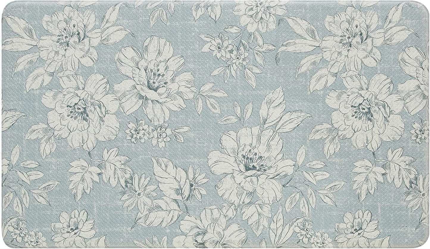 Laura Ashley - Anti-Fatigue Kitchen Mat, Iris Floral Design, Stain, Water & Fade Resistant, Cooking & Standing Relief, Non-Slip Backing, Measures 17.5" x 32", Light Blue Iris