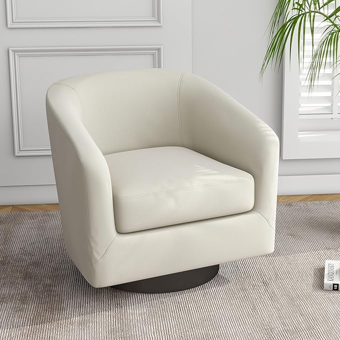 UIXE 360° Swivel Barrel Accent Chair Armchair, Modern Round Club Arm Chair Upholstered Living Room Single Sofa Seating Bedroom Side Reading Seat in Fabric for Home Office (Beige)
