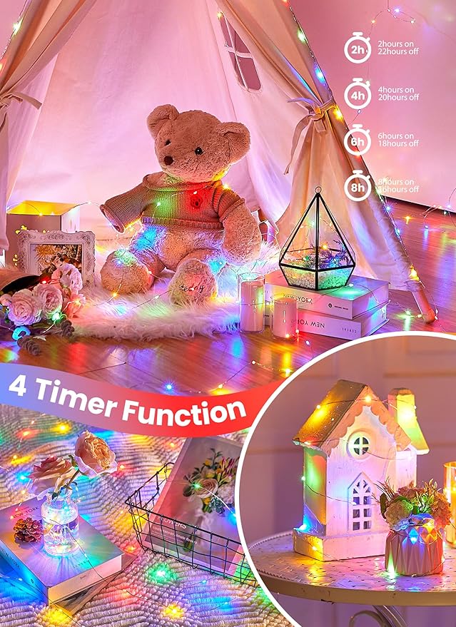 Minetom Fairy Lights with Remote, 66 Feet 200 Led Firefly String Lights Plug in for Bedroom Home Wall Ceiling Christmas Tree Wreath Craft Wedding Party Indoor Outdoor Decoration, Multicolor（2pack）