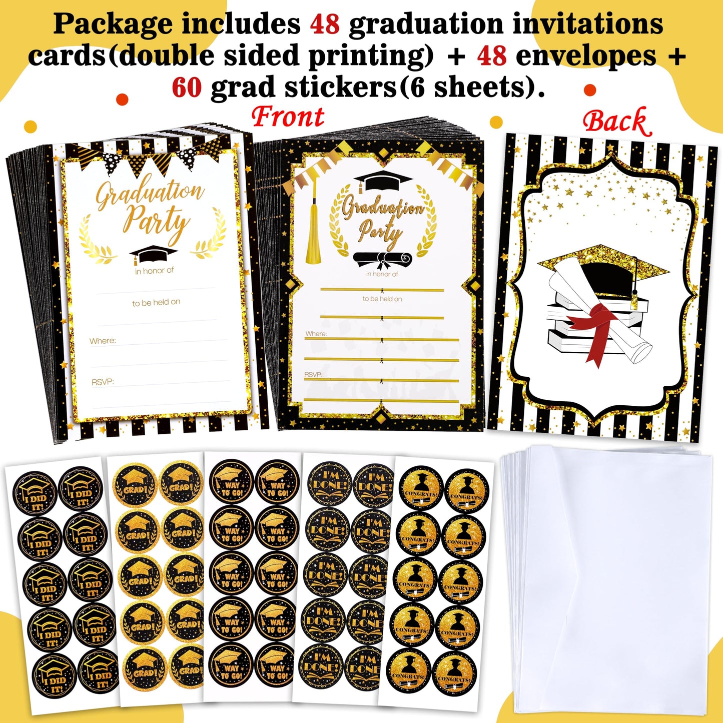 jollylife 156PCS Graduation Party Invitations 2025 Cards with Envelopes Stickers - Grad Congrats Announcements Supplies(2 Styles)