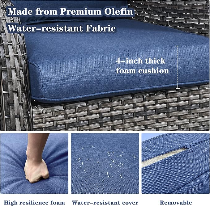 Belord Outdoor Swivel Rcoker Patio Chairs - Outdoor Swivel Patio Chairs Set of 2 Wicker Chair Patio Furniture Sets with Covered Cushion for Porch Deck Balcony Garden, Blue