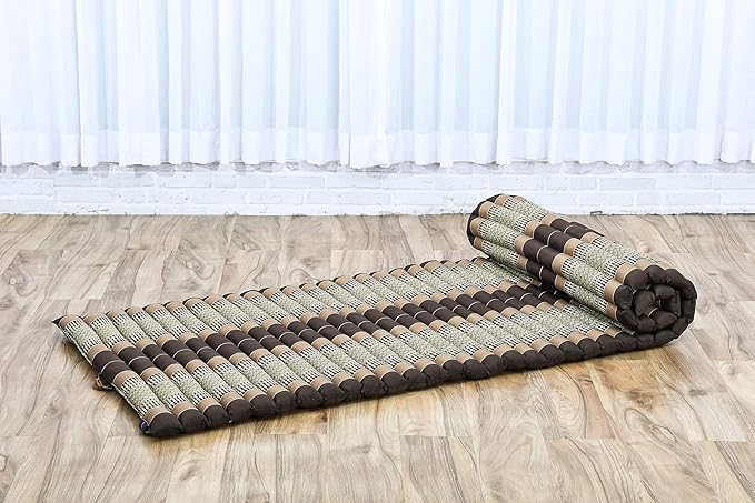 Leewadee - Foldable Floor Mattress - Japanese Roll Up Futon -Trifold Tatami Mat- Guest Floor Bed - Camping Mattress - Thai Massage Mat, Kapok Filled, 75 x 28 inches, Brown